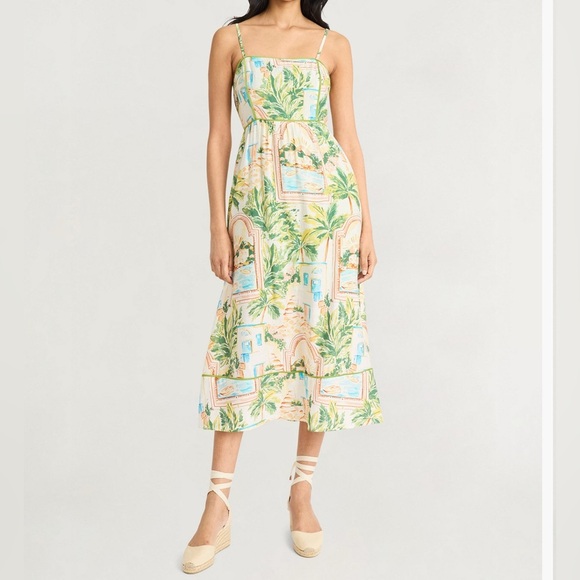 The Good Journey Piping-Trim Postcard Print Midi Dress Size 14 NWT - Picture 1 of 3